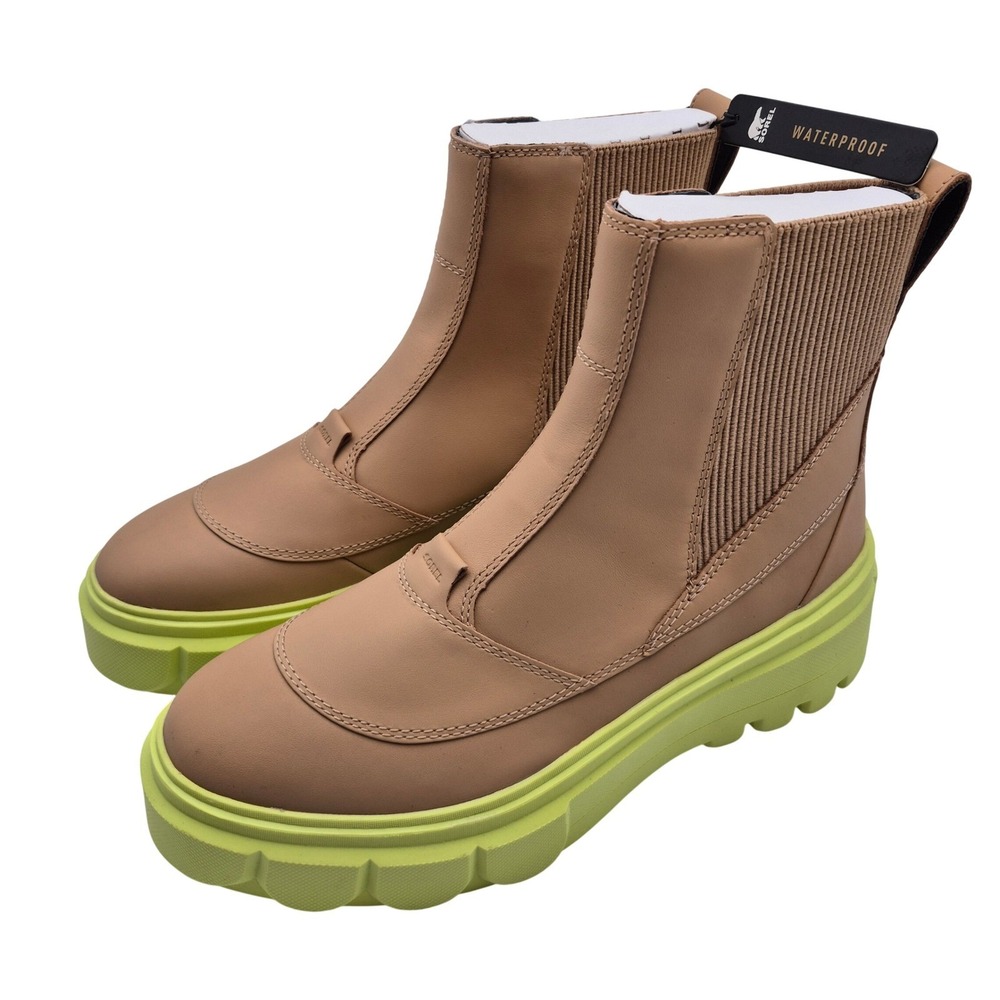 Sorel Caribou X Waterproof Platform Boots Chelsea Women's Size 10 Tan Lime Green - Picture 4 of 16